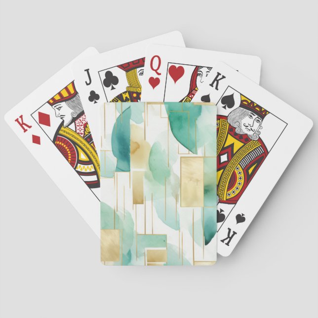 Green Gold White Abstract Playing Cards (Back)