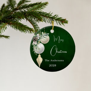 Green gold white baubles Christmas Ceramic Tree Decoration