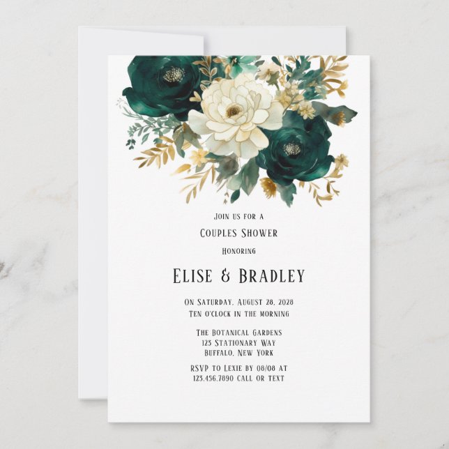 Green Gold White Botanical Floral Couples Shower Invitation (Front)