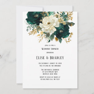 Green Gold White Botanical Floral Wedding Shower Invitation
