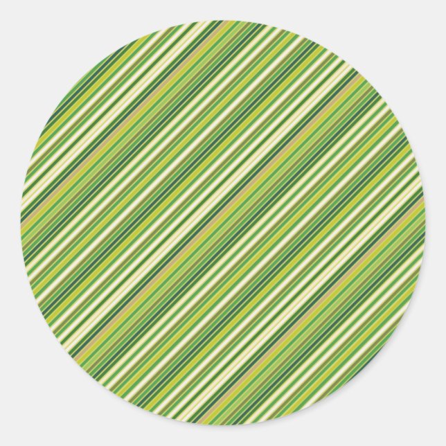 Green Gold White Diagonal Stripe Classic Round Sticker (Front)