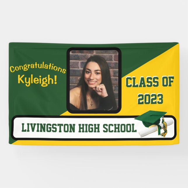 Green, Gold, & White Graduation Banner (Horizontal)