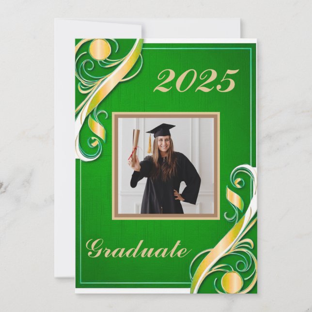 Green Gold White Graduation Invitation (Front)