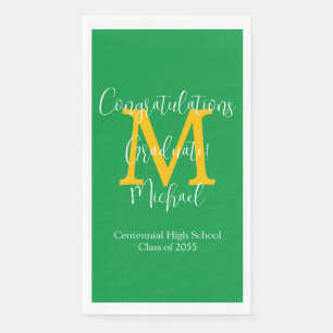 Green Gold White Graduation Party Name Monogram Napkin