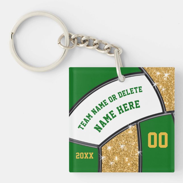 Green Gold White Personalised Volleyball Keychains (Front)