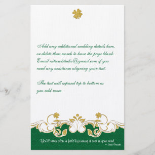 Green, Gold, White Scrolls, Shamrocks Stationery