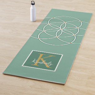 Green Gold White Seed of Life Monogram Yoga Mat