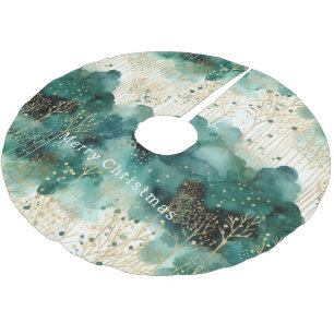 Green Gold White Trees Christmas Brushed Polyester Tree Skirt