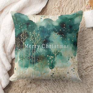 Green Gold White Trees Christmas Cushion