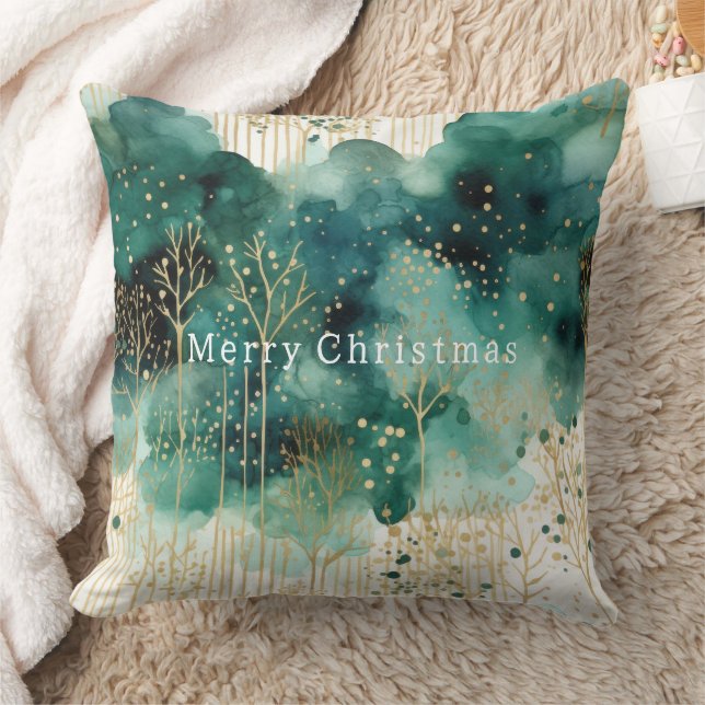 Green  Gold White Trees Christmas Cushion (Blanket)