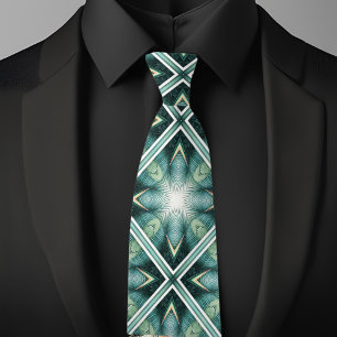 Green Gold White Tropical Star in Square Necktie