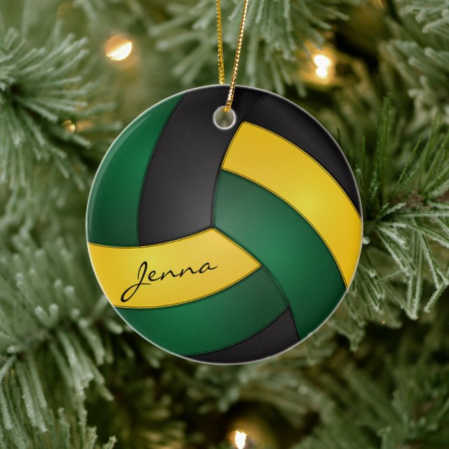 Green, Gold Yellow and Black Volleyball 🏐 Ceramic Tree Decoration (Tree)