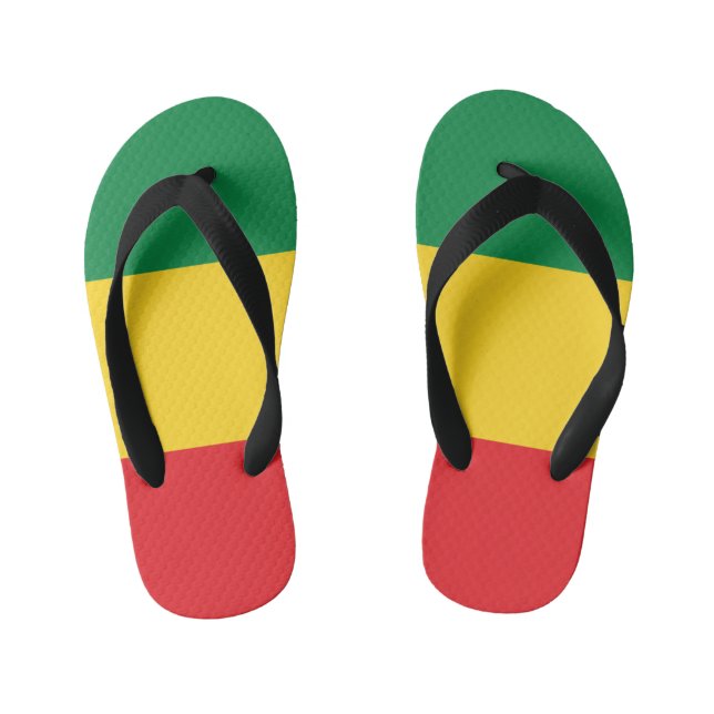 Green, Gold (Yellow) and Red Colours Flag Kid's Flip Flops (Footbed)