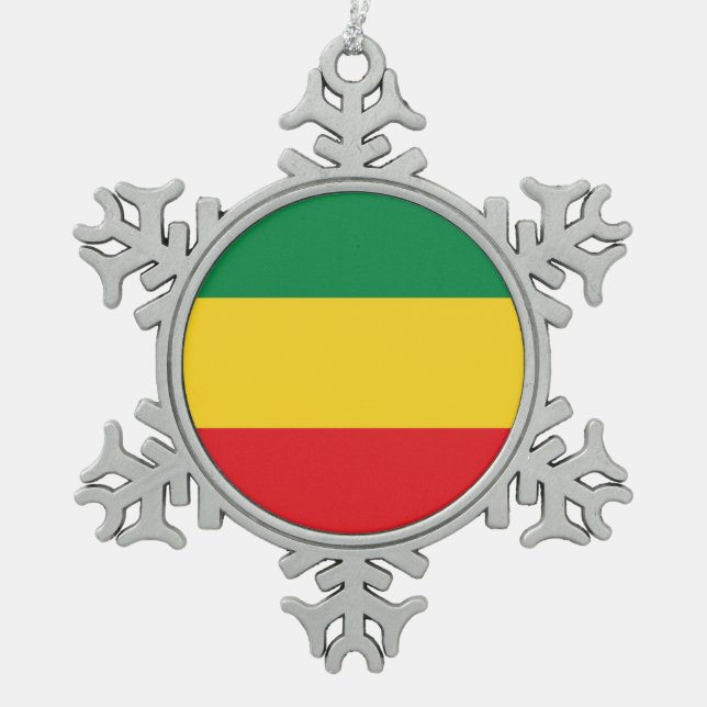 Green, Gold (Yellow) and Red Colours Flag Snowflake Pewter Christmas Ornament (Front)