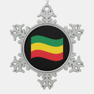 Green, Gold (Yellow) and Red Colours Flag Snowflake Pewter Christmas Ornament