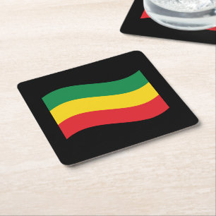 Green, Gold (Yellow) and Red Colours Flag Square Paper Coaster