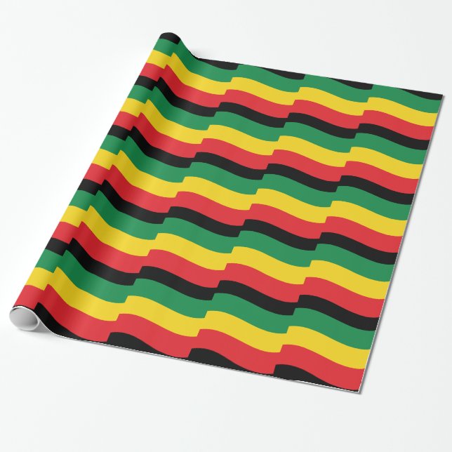 Green, Gold (Yellow) and Red Colours Flag Wrapping Paper (Unrolled)