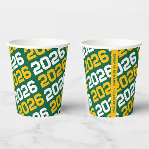 Green & Gold Yellow Class Year Graduation Paper Cups
