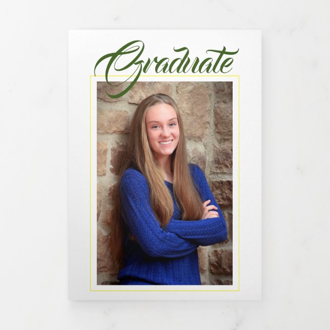 Green &Gold Yellow Photo Graduation Announcement (Cover)