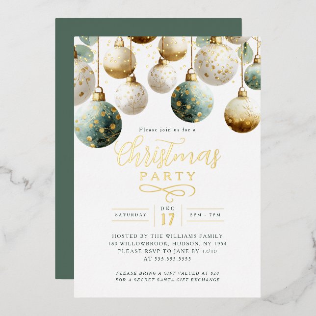 Green Golden Baubles Christmas Party  (Front/Back)