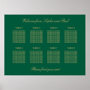 Green Golden Beige 8 Table Seating Chart Poster