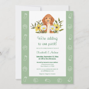 Green Golden Doodle Dog Baby Shower Invitation