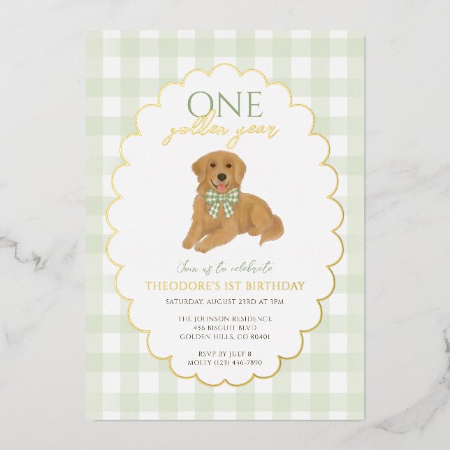 Green Golden Retriever Dog Pawty 1st Birthday (Front)