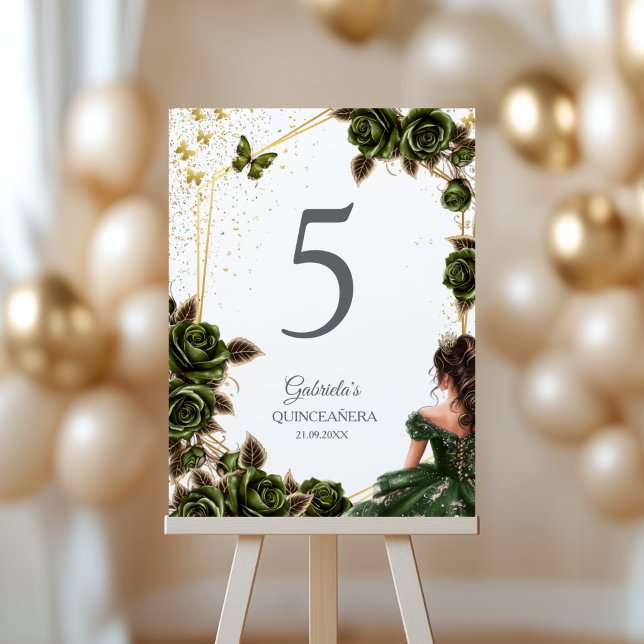 Green Golden Tiara Roses  Quinceañera  Table Number (Creator Uploaded)