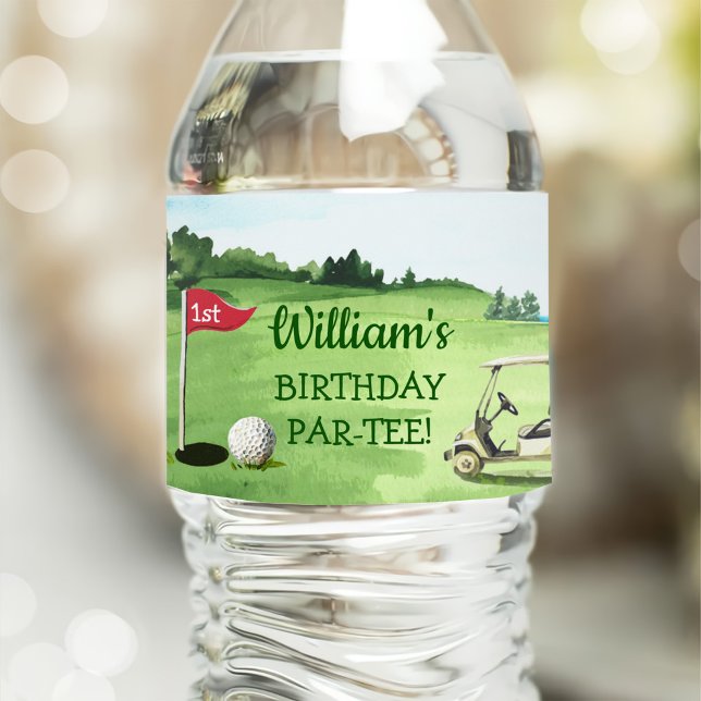 Green Golf 1st Birthday Par-tee Water Bottle Label (Creator Uploaded)