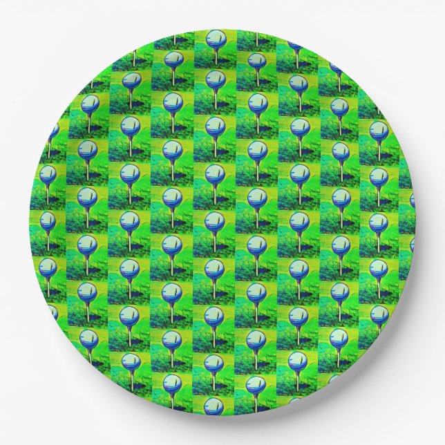 Green Golf Ball Pattern Birthday Sports Hobby Paper Plate (Front)