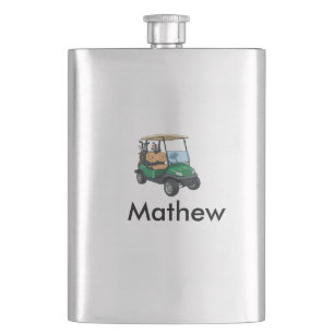 Green golf car name man sports boy gifts letter hip flask