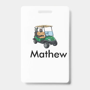 Green golf car name man sports boy gifts letter  ID badge