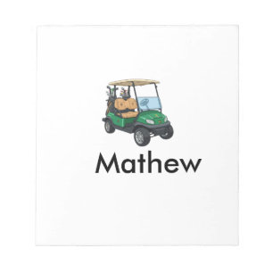 Green golf car name man sports boy gifts letter notepad