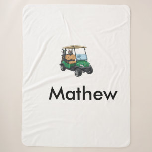 Green golf car name man sports boy gifts letter  sherpa blanket