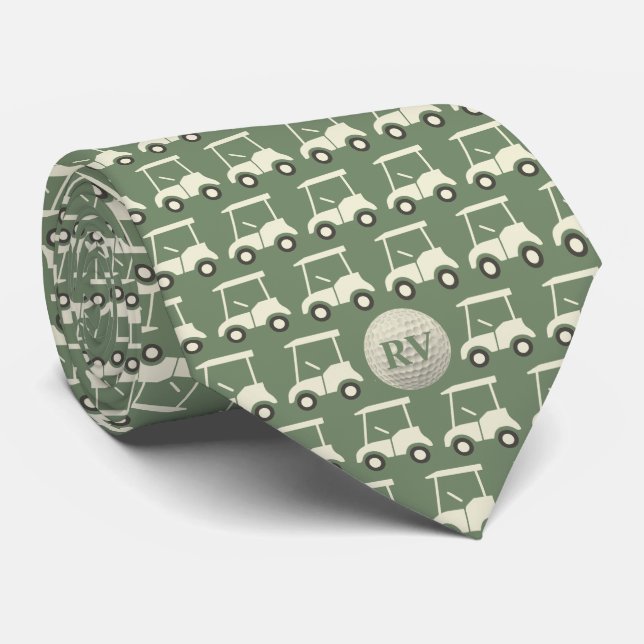 Green Golf Cart Monogram Golf Ball Tie (Rolled)