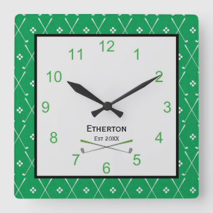Green Golf Club Print Square Wall Clock