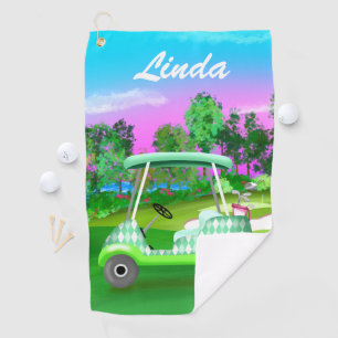 Green Golf Diamond Sunset Course Personalise Towel