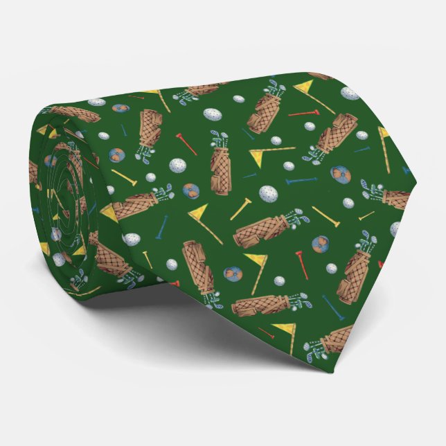 Green Golf Equipment Pattern Father's Day Tie (Rolled)