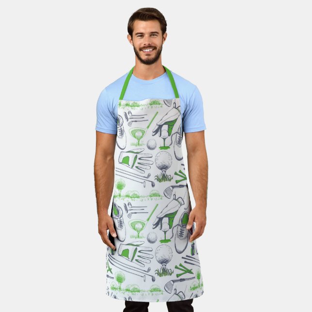 Green Golf Icons Pattern Apron (Worn)