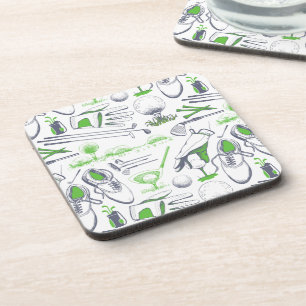 Green Golf Icons Pattern Coaster