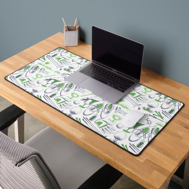 Green Golf Icons Pattern Desk Mat (Office 2)