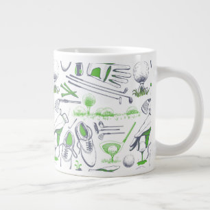 Green Golf Icons Pattern Large Coffee Mug