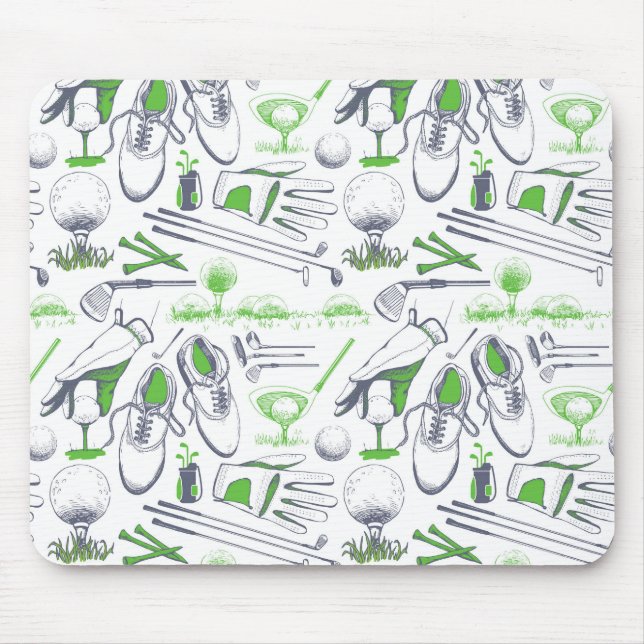 Green Golf Icons Pattern Mouse Mat (Front)