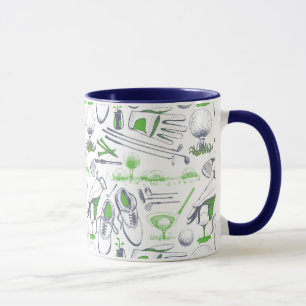 Green Golf Icons Pattern Mug
