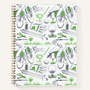 Green Golf Icons Pattern Notebook