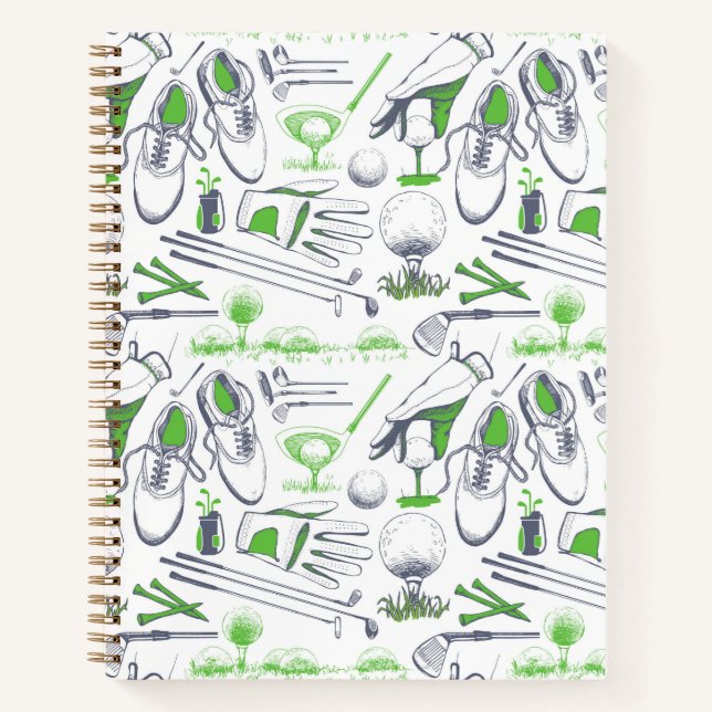 Green Golf Icons Pattern Notebook (Front)