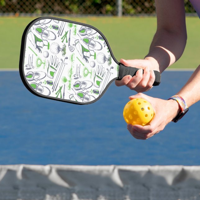 Green Golf Icons Pattern Pickleball Paddle (Insitu)