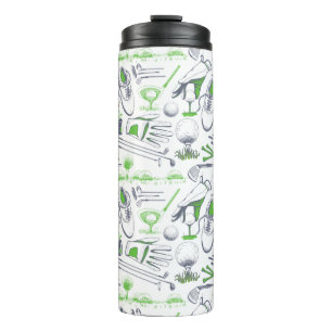 Green Golf Icons Pattern Thermal Tumbler