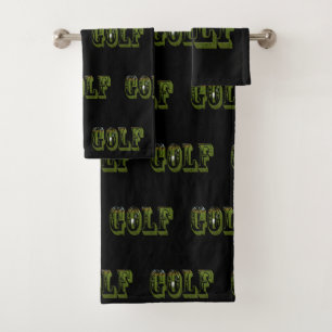 Green Golf Picture Logo On Black, Bath Towel Set