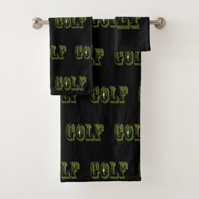 Green Golf Picture Logo On Black, Bath Towel Set (Insitu)